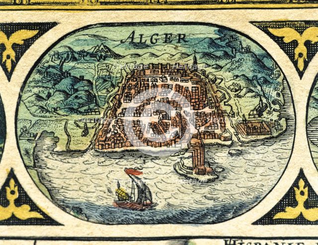 Algiers, colored engraving from the book 'Le Theatre du monde' or 'Nouvel Atlas', 1645, created, …