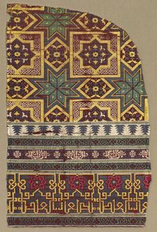 Alhambra hanging fragment with decorated bands, 1300s. Creator: Unknown