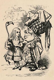 Alice carrying the stork, and talking to the Duchess 1889. Artist: John Tenniel