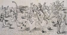 Alice and the Red Queen playing croquet, c1863. Creator: Lewis Carroll