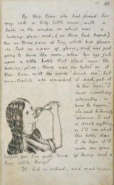 Alice about to drink from a bottle, c1862-c1864. Creator: Lewis Carroll