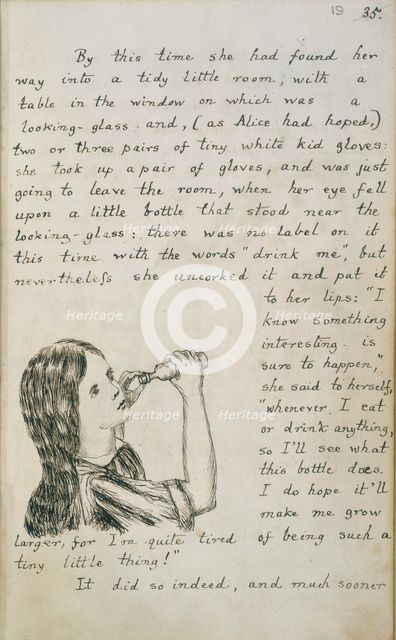 Alice about to drink from a bottle, c1862-c1864. Creator: Lewis Carroll.