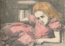 Alice, as she grows larger 1889. Artist: John Tenniel