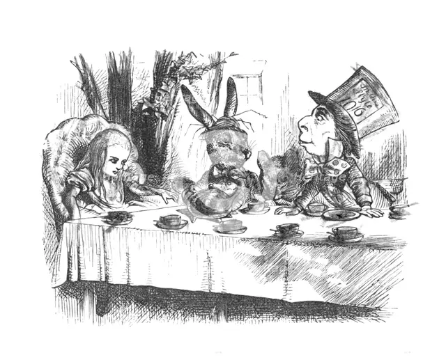 'Alice at the Mad Hatter's tea party', 1889. Artist: John Tenniel.