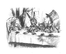 Alice at the Mad Hatter's tea party 1889. Artist: John Tenniel