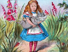 Alice holding a pig in her arms. c1910. Creator: John Tenniel