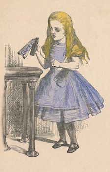 Alice looking at the bottle with the sign drink me'' 1889. Artist: John Tenniel