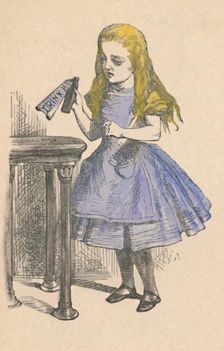 Alice looking at the bottle with the sign drink me'' 1889. Artist: John Tenniel