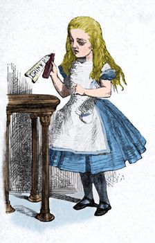 Alice looking at the bottle with the sign drink me'' 1889. Artist: John Tenniel