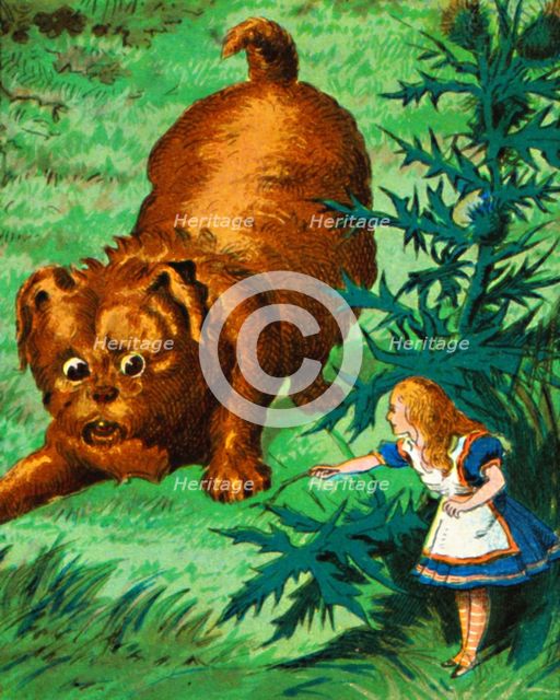 'Alice meets a very large puppy', c1900. Artist: Unknown.