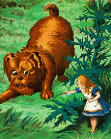 Alice meets a very large puppy c1900