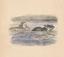 Alice swimming with a mouse in a pool 1889. Artist: John Tenniel