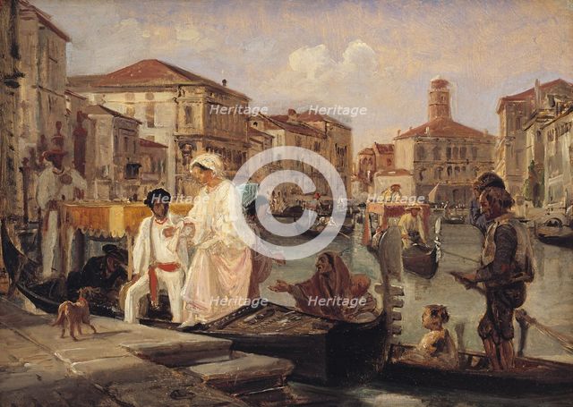 Alighting from a Gondola in Venice, 1852-1855. Creator: Wilhelm Marstrand.