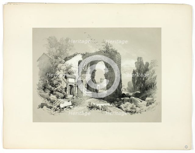 Aliscamps, W. Arles, from Picturesque Selections, 1860. Creator: James Duffield Harding.