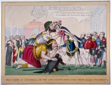 All a-Gog at Guildhall or the civic giants displaying their solid attachments 1830. Artist: Anon