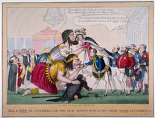 All a-Gog at Guildhall or the civic giants displaying their solid attachments 1830. Artist: Anon