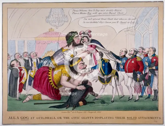 'All a-Gog at Guildhall or the civic giants displaying their solid attachments', 1830. Artist: Anon