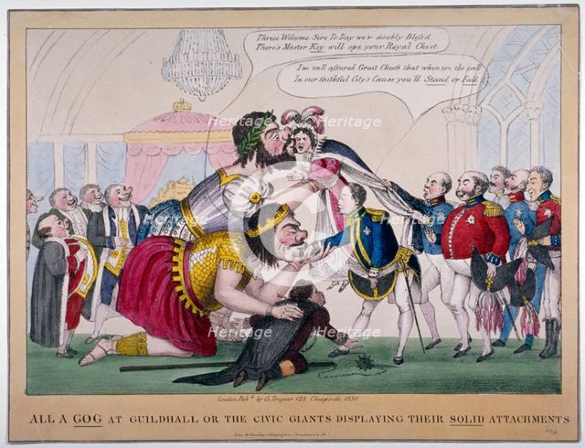 'All a-Gog at Guildhall or the civic giants displaying their solid attachments', 1830. Artist: Anon
