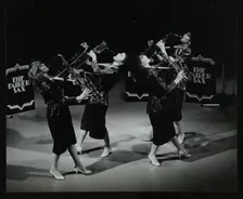 All-female quartet The Fairer Sax performing at the Forum Theatre, Hatfield, Hertfordshire, 1987. Creator: Denis Williams