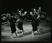 All-female quartet The Fairer Sax performing at the Forum Theatre, Hatfield, Hertfordshire, 1987. Creator: Denis Williams