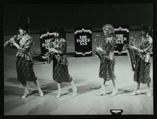 All-female quartet The Fairer Sax performing at the Forum Theatre, Hatfield, Hertfordshire, 1987. Creator: Denis Williams