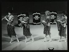 All-female quartet The Fairer Sax performing at the Forum Theatre, Hatfield, Hertfordshire, 1987. Artist: Denis Williams