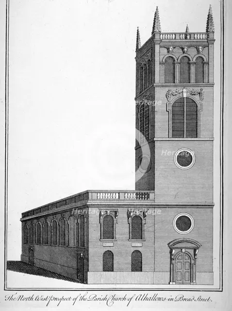 All Hallows Church, Bread Street, London, 1750. Artist: Benjamin Cole