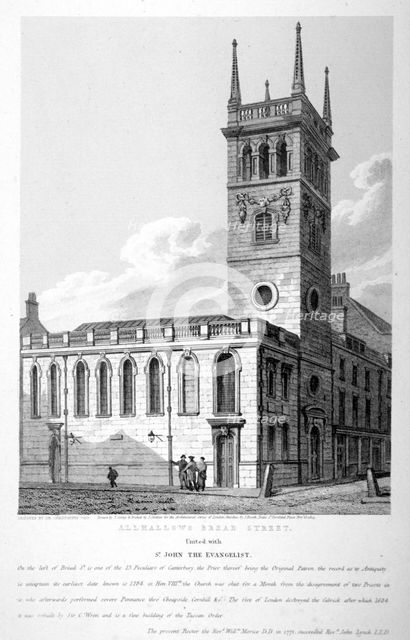 All Hallows Church, Bread Street, London, 1814. Artist: Joseph Skelton