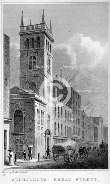 All Hallows Church, Bread Street, London, 1829. Artist: Thomas Hosmer Shepherd