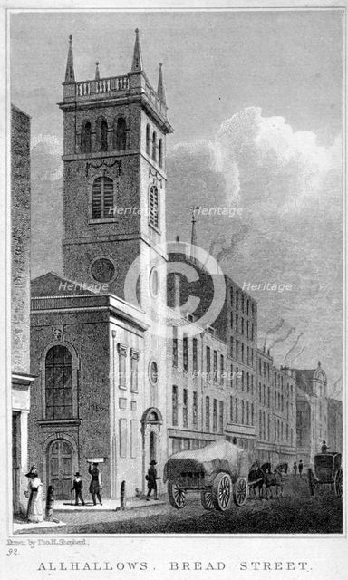All Hallows Church, Bread Street, London, 1829. Artist: Thomas Hosmer Shepherd