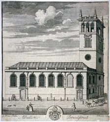 All Hallows Church, Bread Street, London, c1730. Artist: Thomas Bowles