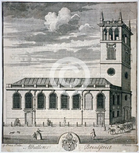 All Hallows Church, Bread Street, London, c1730. Artist: Thomas Bowles