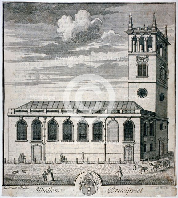 All Hallows Church, Bread Street, London, c1730. Artist: Thomas Bowles