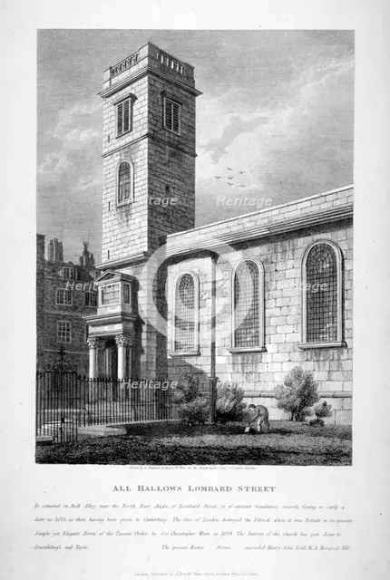 All Hallows Church, Lombard Street, London, 1812. Artist: William Wise