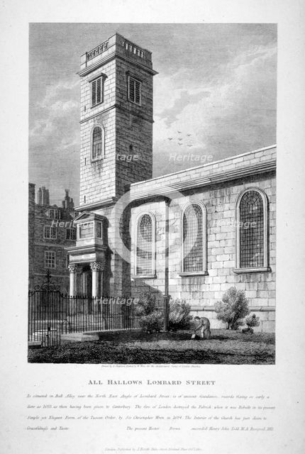 All Hallows Church, Lombard Street, London, 1812. Artist: William Wise