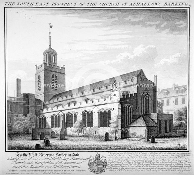 All Hallows-by-the-Tower Church, London, 1736. Artist: William Henry Toms