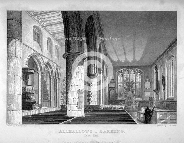 All Hallows-by-the-Tower Church, London, c1837. Artist: John Le Keux