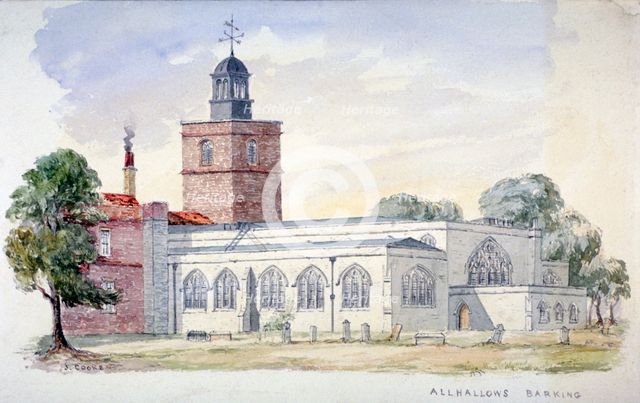 All Hallows-by-the-Tower Church, London, c1840. Artist: J Cooke