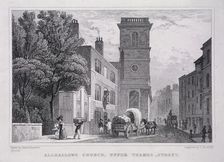 All Hallows the Great, London, c1829. Artist: J Hinchcliff