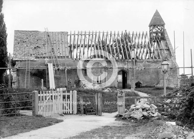 All Saints Church, Goosey, Oxfordshire, during rennovation, c1860-c1922. Artist: Henry Taunt