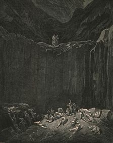 ...all-searching Justice, dooms to punishment the forgers c1890. Creator: Gustave Doré