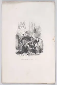 All that remains is to close the blessed trunk! from the Little Miseries of Human Life, 1843.. Creator: Quichon
