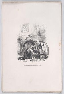 All that remains is to close the blessed trunk! from the Little Miseries of Human Life, 1843.. Creator: Quichon
