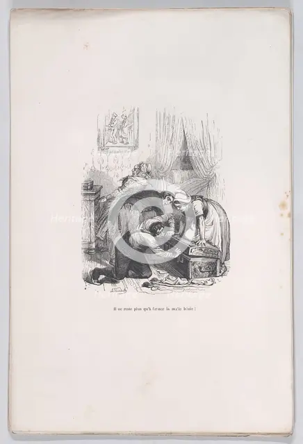 All that remains is to close the blessed trunk! from the Little Miseries of Human Life, 1843.. Creator: Quichon.
