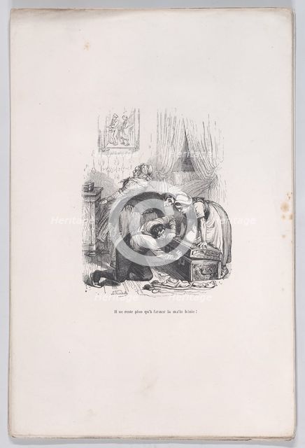 All that remains is to close the blessed trunk! from the Little Miseries of Human Life, 1843.. Creator: Quichon.