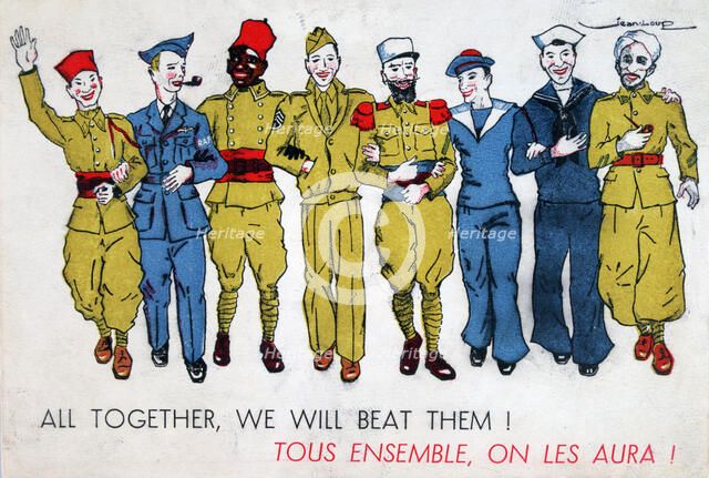 'All Together, We Will Beat Them!', 2nd World War postcard, c1941-1944. Artist: Jean Loup