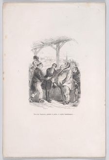 All voters, big and small, gather to humbly coax each other... from the Little Miseries of..., 1843. Creator: Jean Ignace Isidore Gerard