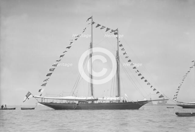 'Allah Karim' at anchor, 1911. Creator: Kirk & Sons of Cowes.