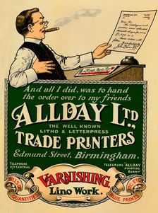 Allday Ltd., Trade Printers advertisement 1910