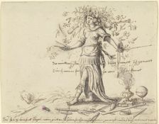 Allegorical female figure with a garland of flowers in her hair, 1621. Creator: Leonhardt Flegel